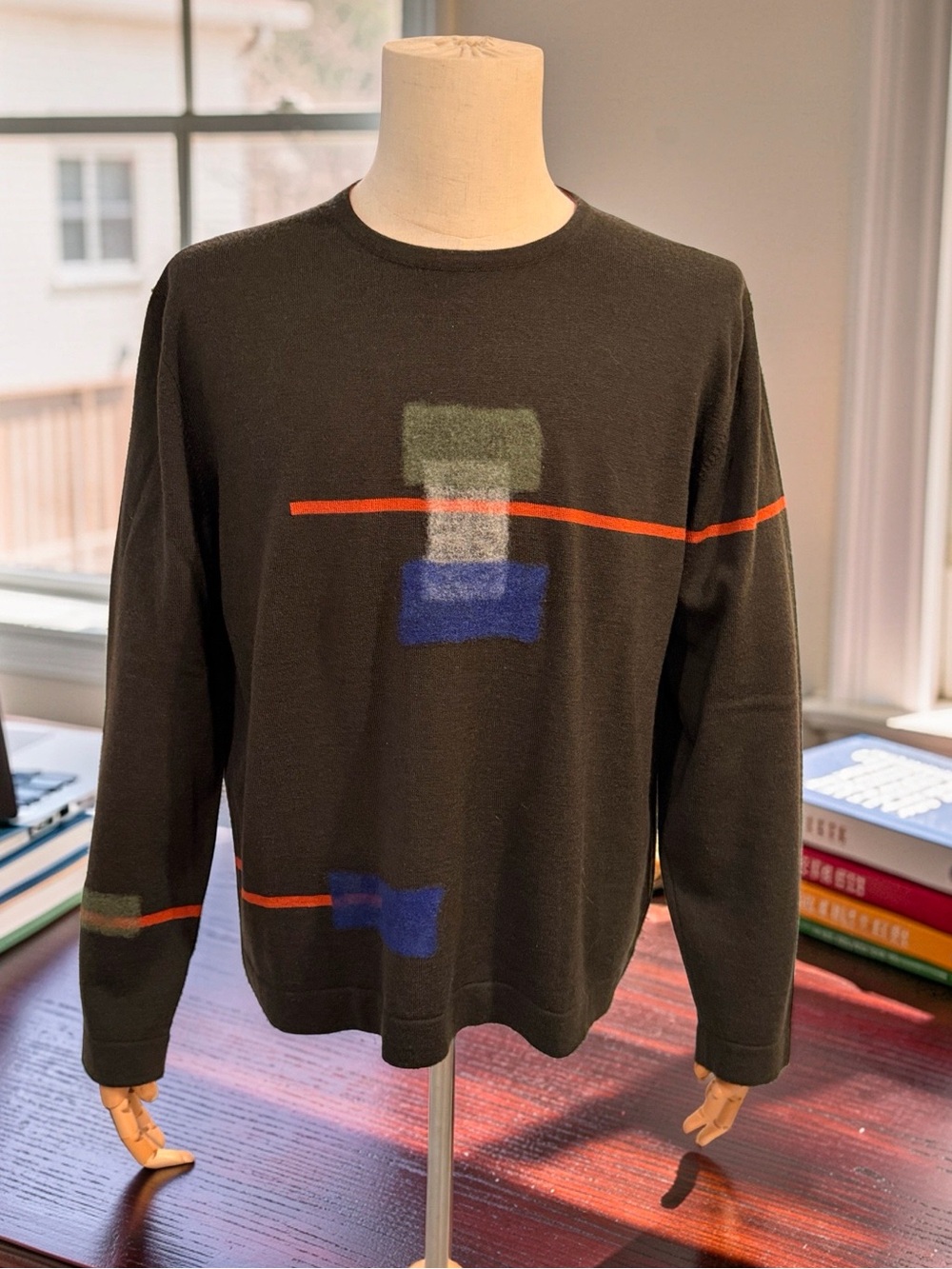 Iceberg Vtg Sz Black Graphic Crewneck 100% Virgin Wool Sweater Sweater (0922)